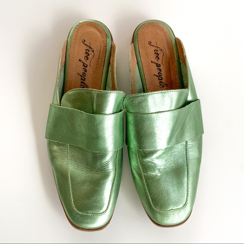 Free People Metallic Green Mules | Size 37